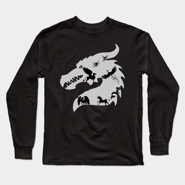 Mythical Creatures In A Dragon Silhouette Light Long Sleeve T-Shirt by IndoorFeats